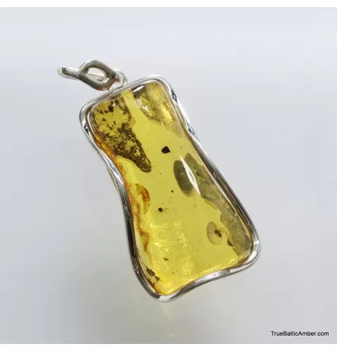 Large amulet Baltic amber silver pendant with insect inclusion 17g
