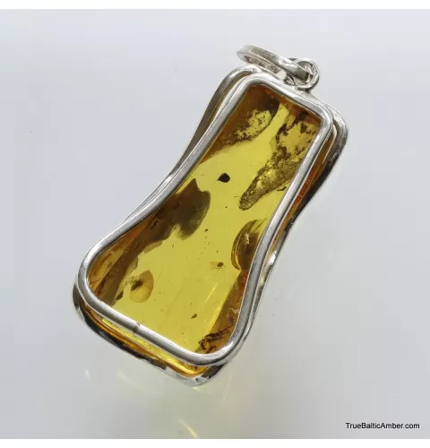 Large amulet Baltic amber silver pendant with insect inclusion 17g