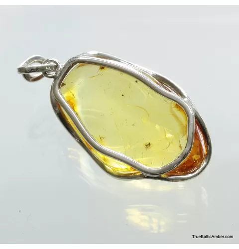 Large amulet Baltic amber silver pendant with insect inclusion 16g