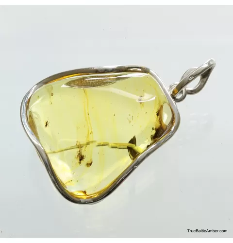 Large amulet Baltic amber silver pendant with insect inclusion 16g