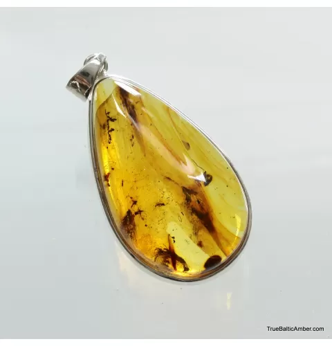 Large amulet Baltic amber silver pendant w insect inclusion 16g