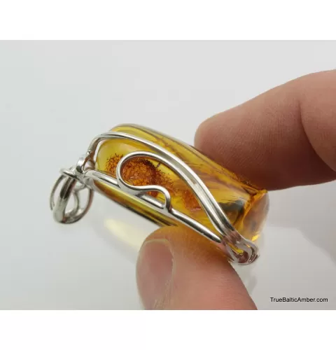 Large amulet Baltic amber silver pendant w insect inclusion 15g