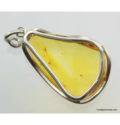 Large amulet Baltic amber silver pendant w insect inclusion 14g