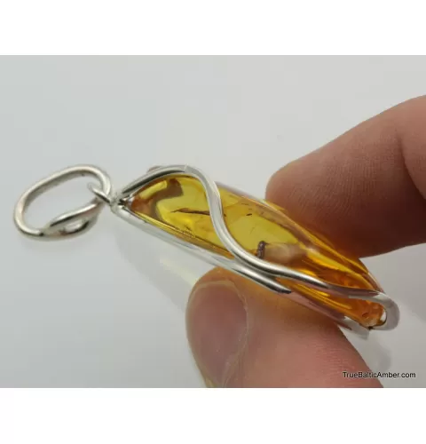Large amulet Baltic amber silver pendant w insect inclusion 14g