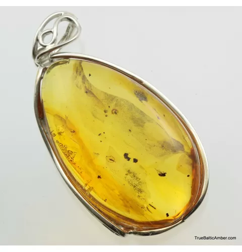 Large amulet Baltic amber silver pendant w insect inclusion 15g