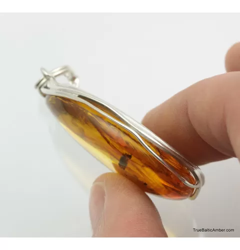 Large amulet Baltic amber silver pendant w insect inclusion 15g