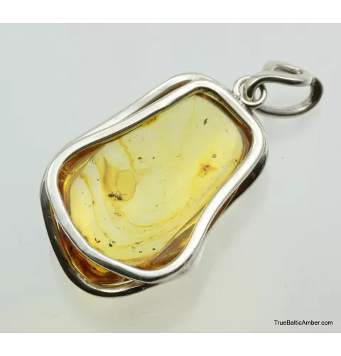 Large amulet Baltic amber silver pendant w insect inclusion 12.1