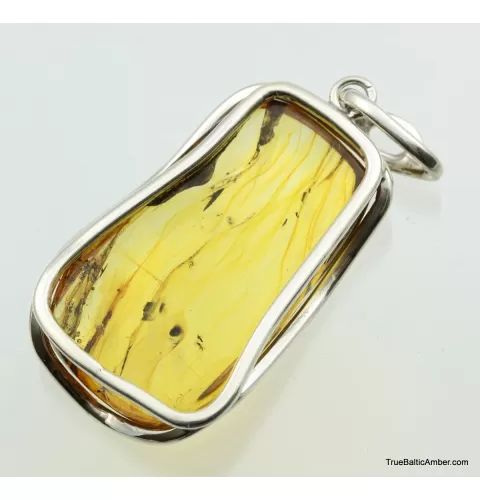 Large amulet Baltic amber silver pendant w insect inclusion 14g