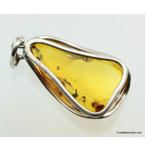 Large amulet Baltic amber silver pendant w insect inclusion 14g