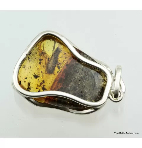 Large amulet Baltic amber silver pendant w insect inclusion 12g