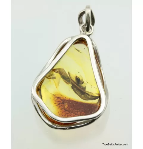 Large Baltic amber silver pendant w insect inclusion 11g