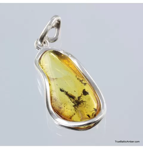 Baltic amber silver pendant w insect inclusion 8g