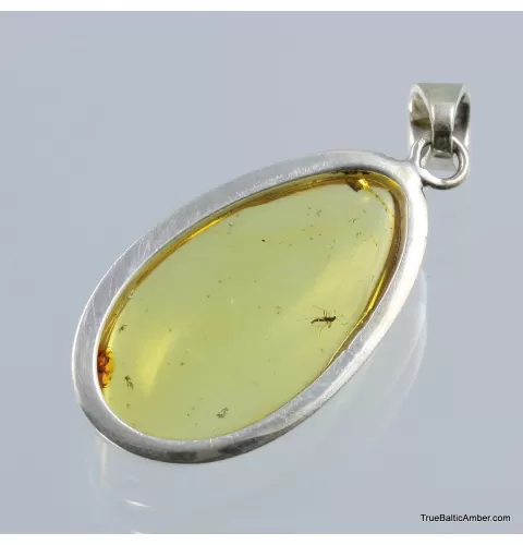 Baltic amber silver pendant w insect inclusion 7g