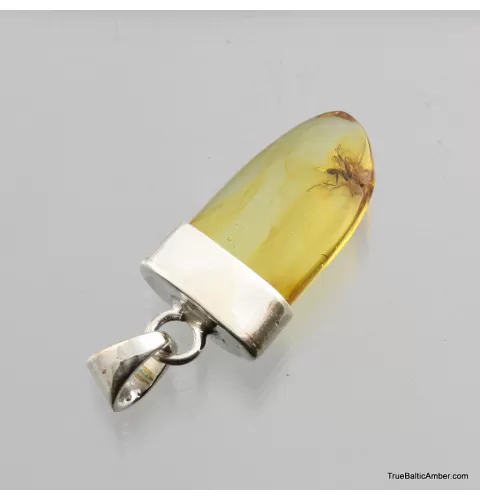 Baltic amber silver pendant w insect inclusion 4g