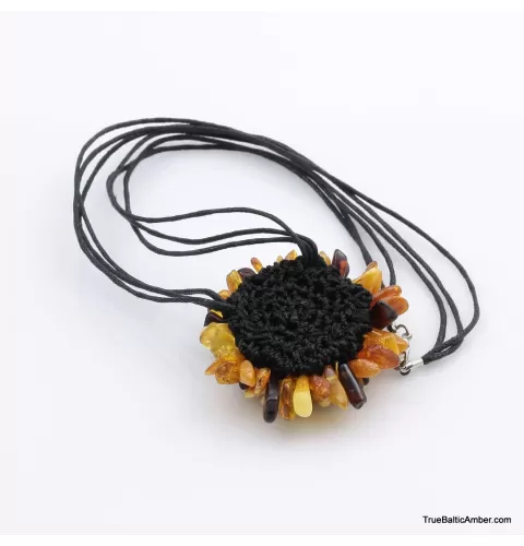 Flower Baltic amber artisan pendant necklace
