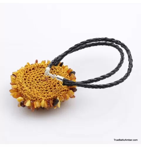 Flower Baltic amber artisan pendant necklace