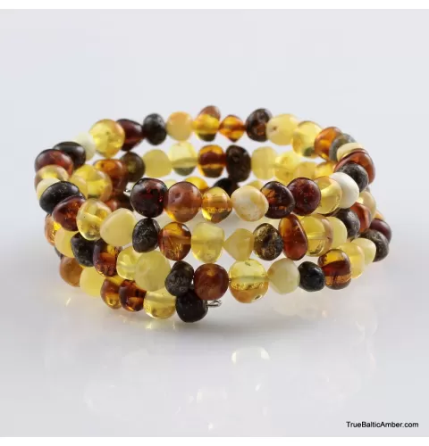 Multi BAROQUE beads Baltic amber Memory wire bracelet