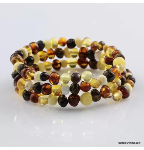 Multi BAROQUE beads Baltic amber Memory wire bracelet