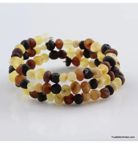 Multi Raw BAROQUE beads Baltic amber Memory wire bracelet