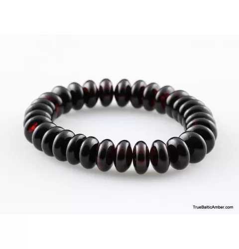 Glossy Cherry Button beads Baltic amber stretch bracelet