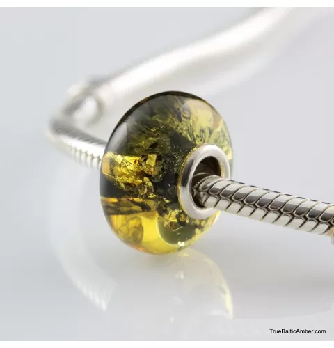 Green Baltic amber PANDORA style bead