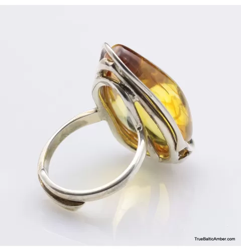 Baltic amber silver ring w insect inclusion