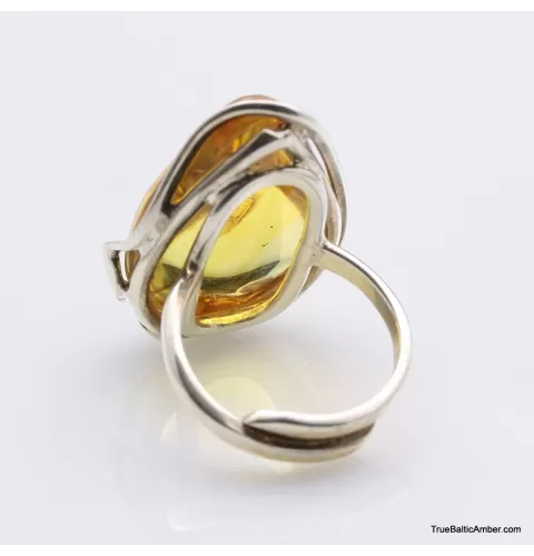 Baltic amber silver ring w insect inclusion