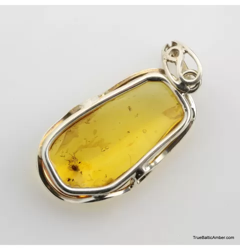Baltic amber silver pendant w insect inclusion 7g