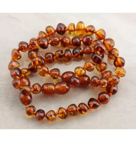 Cognac BAROQUE Baby teething Baltic amber bracelet