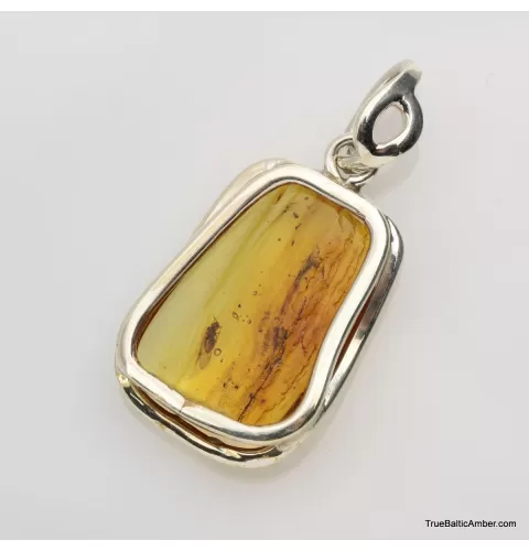 Baltic amber silver pendant w insect inclusion 7g