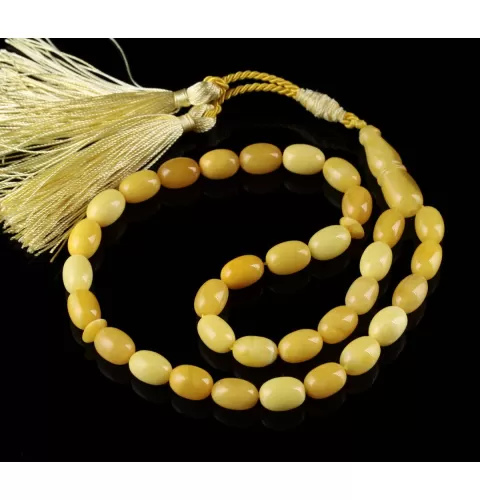 Islamic 33 Prayer Egg Yolk OLIVE Baltic amber beads rosary