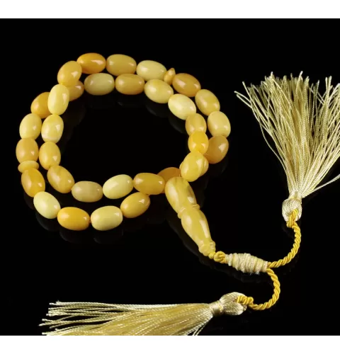 Islamic 33 Prayer Egg Yolk OLIVE Baltic amber beads rosary