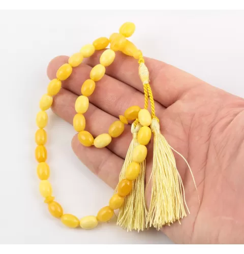 Islamic 33 Prayer Egg Yolk OLIVE Baltic amber beads rosary