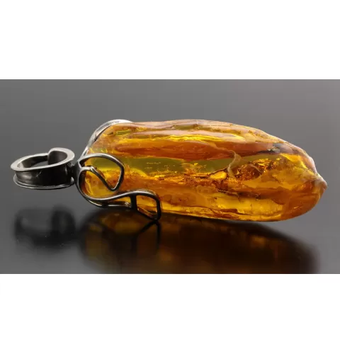 Huge amulet Baltic amber silver pendant w insect inclusion 55g