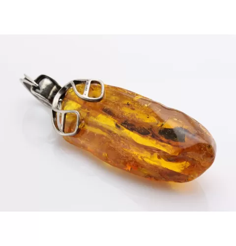 Huge amulet Baltic amber silver pendant w insect inclusion 55g