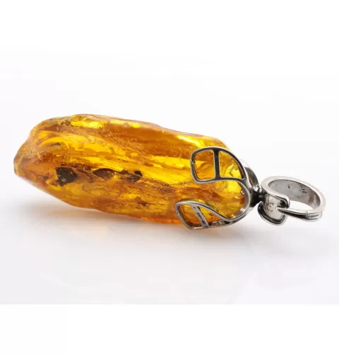 Huge amulet Baltic amber silver pendant w insect inclusion 55g
