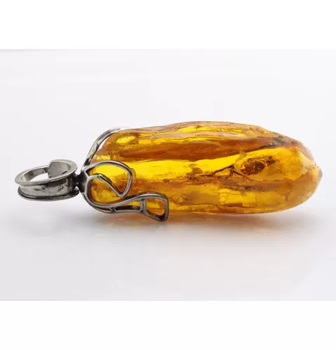 Huge amulet Baltic amber silver pendant w insect inclusion 55g