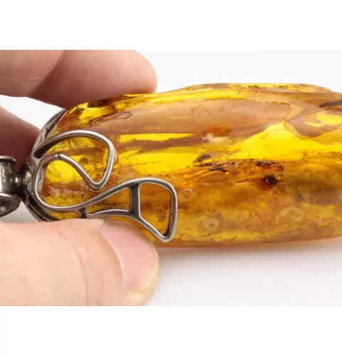Huge amulet Baltic amber silver pendant w insect inclusion 55g