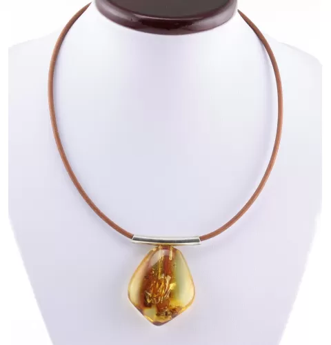 Large Amulet Baltic amber Silver Pendant