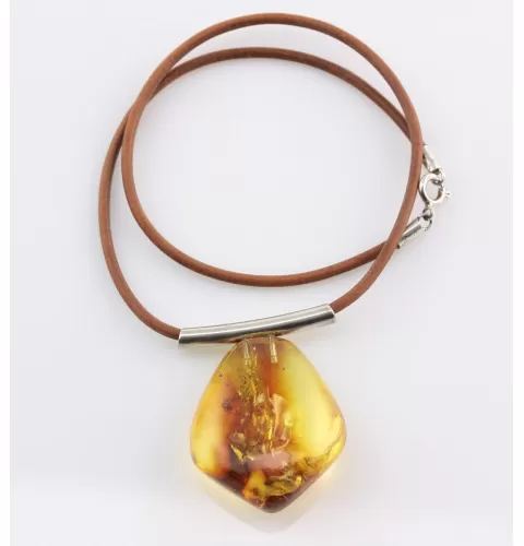 Large Amulet Baltic amber Silver Pendant