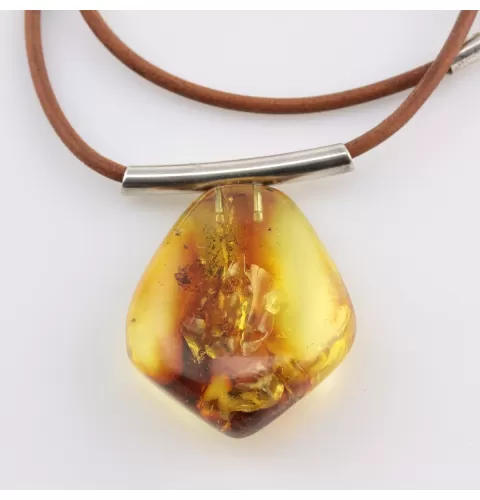 Large Amulet Baltic amber Silver Pendant