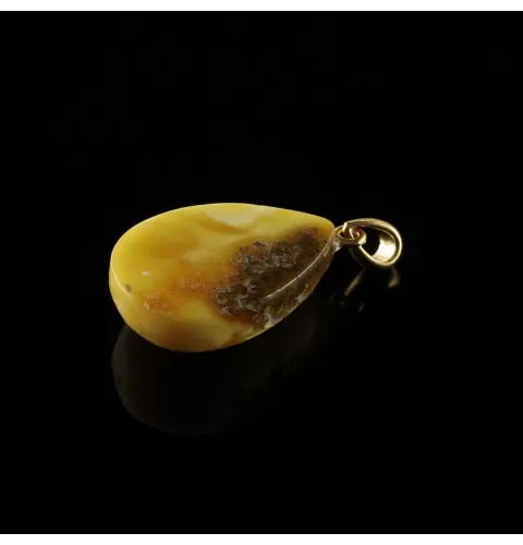 Unique DROP Baltic Amber Gold Plated Pendant