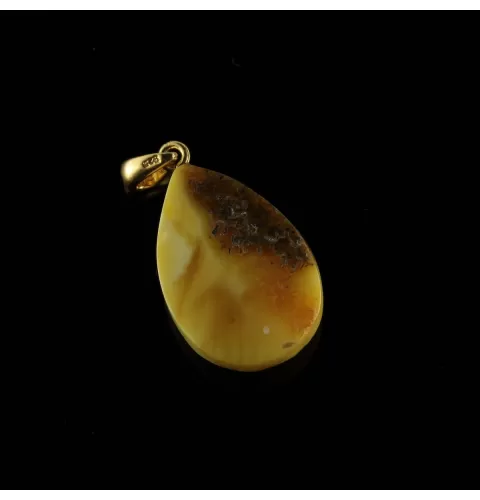 Unique DROP Baltic Amber Gold Plated Pendant