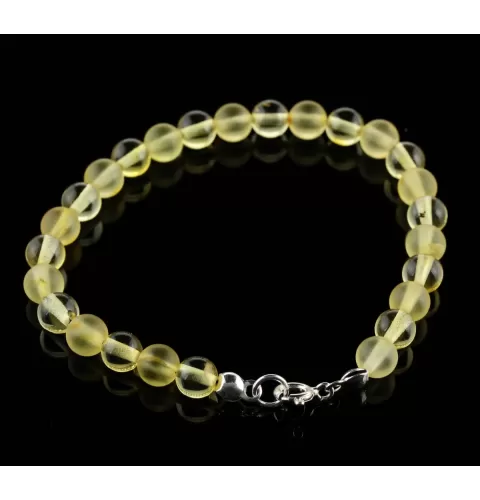 Lemon ROUND beads Baltic amber bracelet 7in