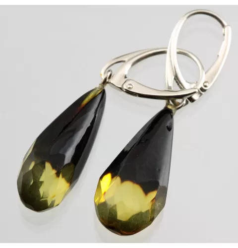Faceted teardrops Baltic amber earrings