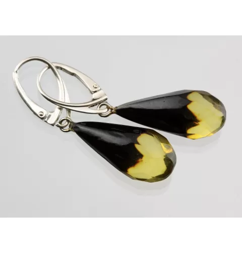 Faceted teardrops Baltic amber earrings