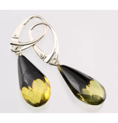 Faceted teardrops Baltic amber earrings