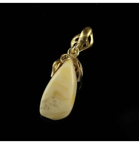Free shape white Baltic amber carved pendant