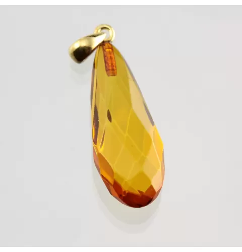 Facet Cut Baltic Amber Gold Plated Pendant