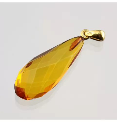 Facet Cut Baltic Amber Gold Plated Pendant